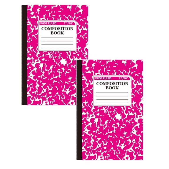 GUIGUI Composition notebook wide ruled 2 Pack 200 Pages (100 Sheets) 9-3/4x7-1/2 Hard Cover Composition Books Wide Ruled Paper for Work Office (Hot Pink)