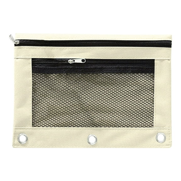 GUIGUI 3 Ring Pencil Pouch with Zipper Small Mesh Zipper Pouch Waterproof Zipper Bags Pencil Pouches 1 Pack for Office Supplies Travel Storage Bags (White)