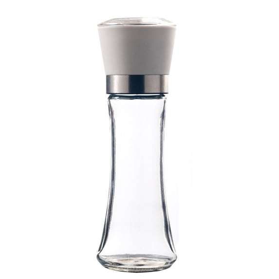 GUIGUI Original Stainless Steel Salt or Pepper Grinder, Best Spice Mill with Stainless Steel Cap, Adjustable Ceramic Sea Salt Grinder or Pepper Mill, Refillable Glass Body 1 Pack (White)