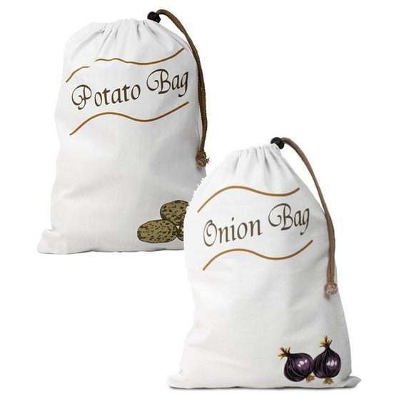 GUIGUI Potato Onion Storage Bag, Washable Canvas Onion and Potato Storage Bag, Drawstring Garlic Onions Potatoes Keeper with Side Zipper for Pantry, Kitchen, Refrigerator 2 Pack (A+B)