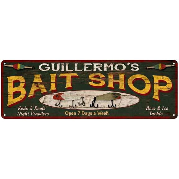 GUILLERMO'S Bait Shop Sign Wood Look Man Cave Den Gift 6x18 Metal 206180024382