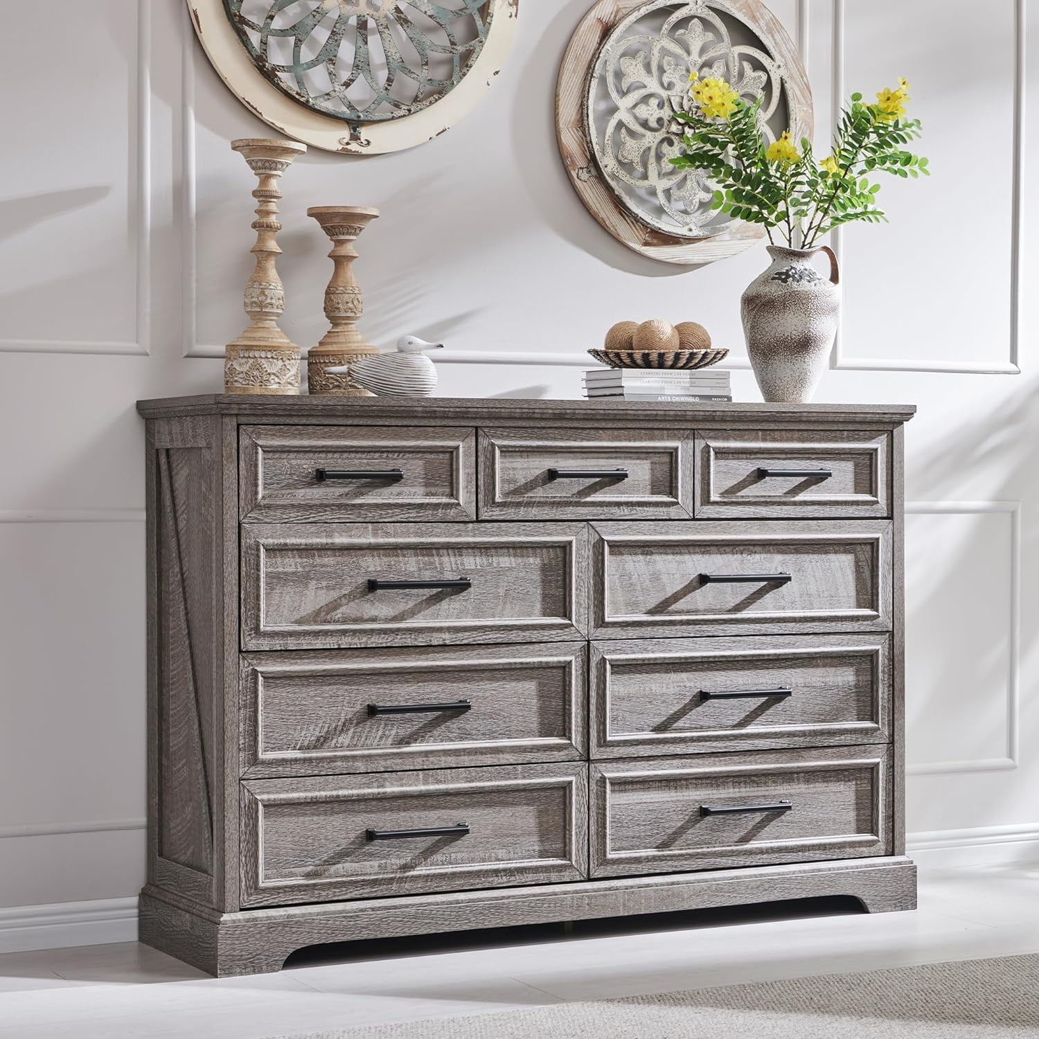 GUIONIPY Farmhouse 6 Drawer Dresser for Bedroom 52 Inch Wide Modern ...