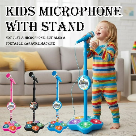 GUIREN Stand Up Microphone Kids Child Microphone with Adjustable Stand for Kids Karaoke Machine with Lights Girls Party Pastime Sing Musical Toy with Flashing Lights Toys Age 6-8
