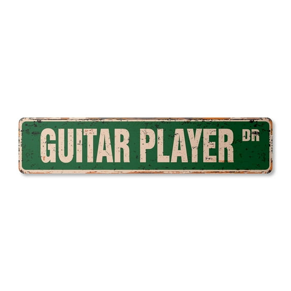 GUITAR PLAYER Vintage Plastic Street Sign band case pick rock roll | Indoor/Outdoor | 18" Wide