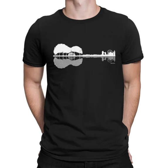 GUITAR REFLECTION Mens London Music T-Shirt Bridge Big Ben Acoustic Gift