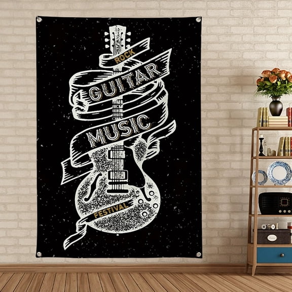 GUITAR ROCK MUSIC Wall Art posters & canvas prints tapestry Rock star theme banner metal rivet flag garage band decoration birthday party backdrop metal music home decor 7,38X57 inches