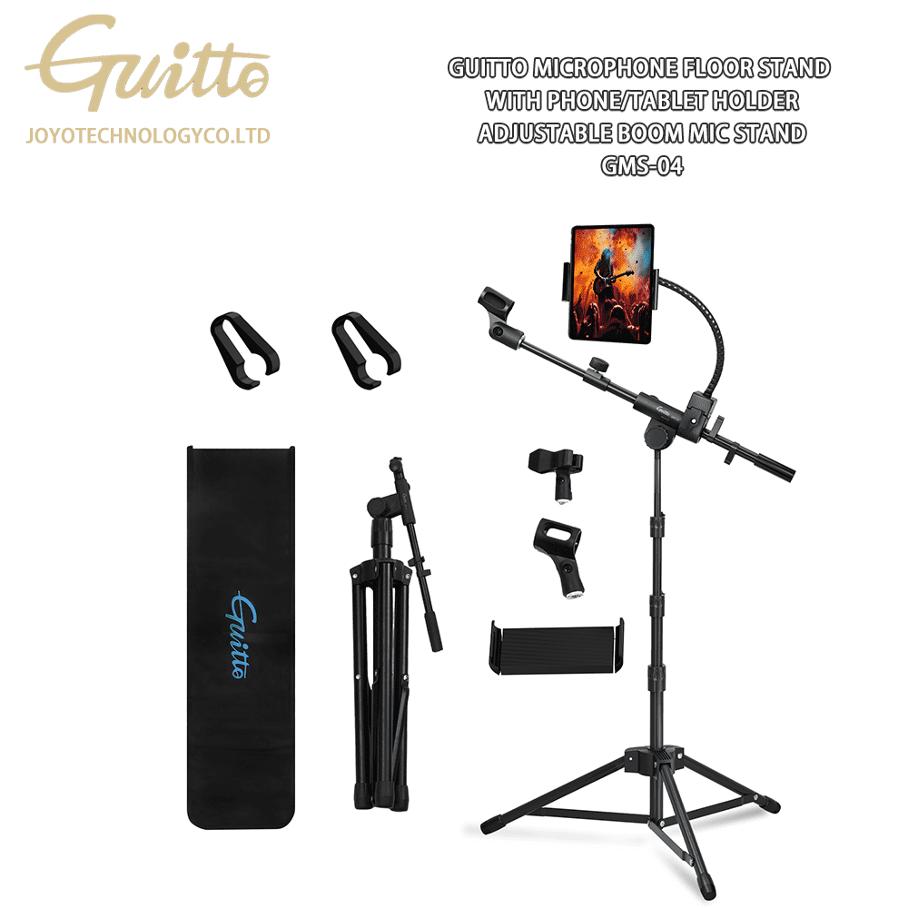 GUITTO Portable Travel Microphone Floor Stand, 70" Adjustable Height with Boom Arm with Carrying Bag for Performances On-the-Go Recording