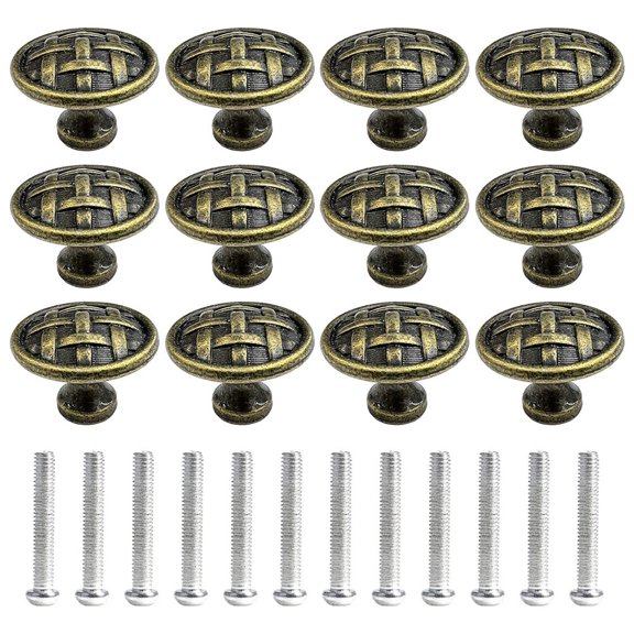 GUIYANIU 12 Pcs Bronze Round Braided Cabinet Knob with 12 Screws for Furniture Cabinets Wardrobes