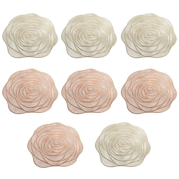 GUIYANIU 8 Pcs Pressed PVC Round Rose Place Mats for Wedding Dinner Party Table Supplies