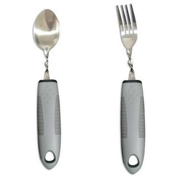GUIYONG 2pcs Stainless Steel Adaptive Utensil Set For Elderly Anti Tremor Spoon And Fork With Plastic Handle For Stroke Therapy Shaking And Trembling Hands