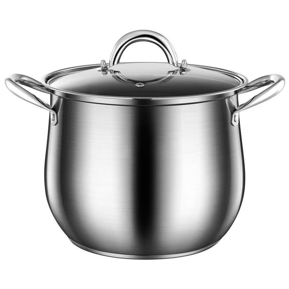 SOPOTUTU High Capacity Stainless Steel Stock Pot for Cooking Stews Soups with Spill Proof Rim and Lid