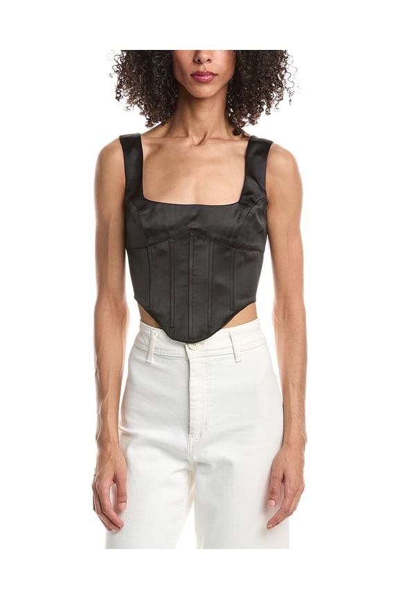 womens Satin Lace Up Bustier, m, Black