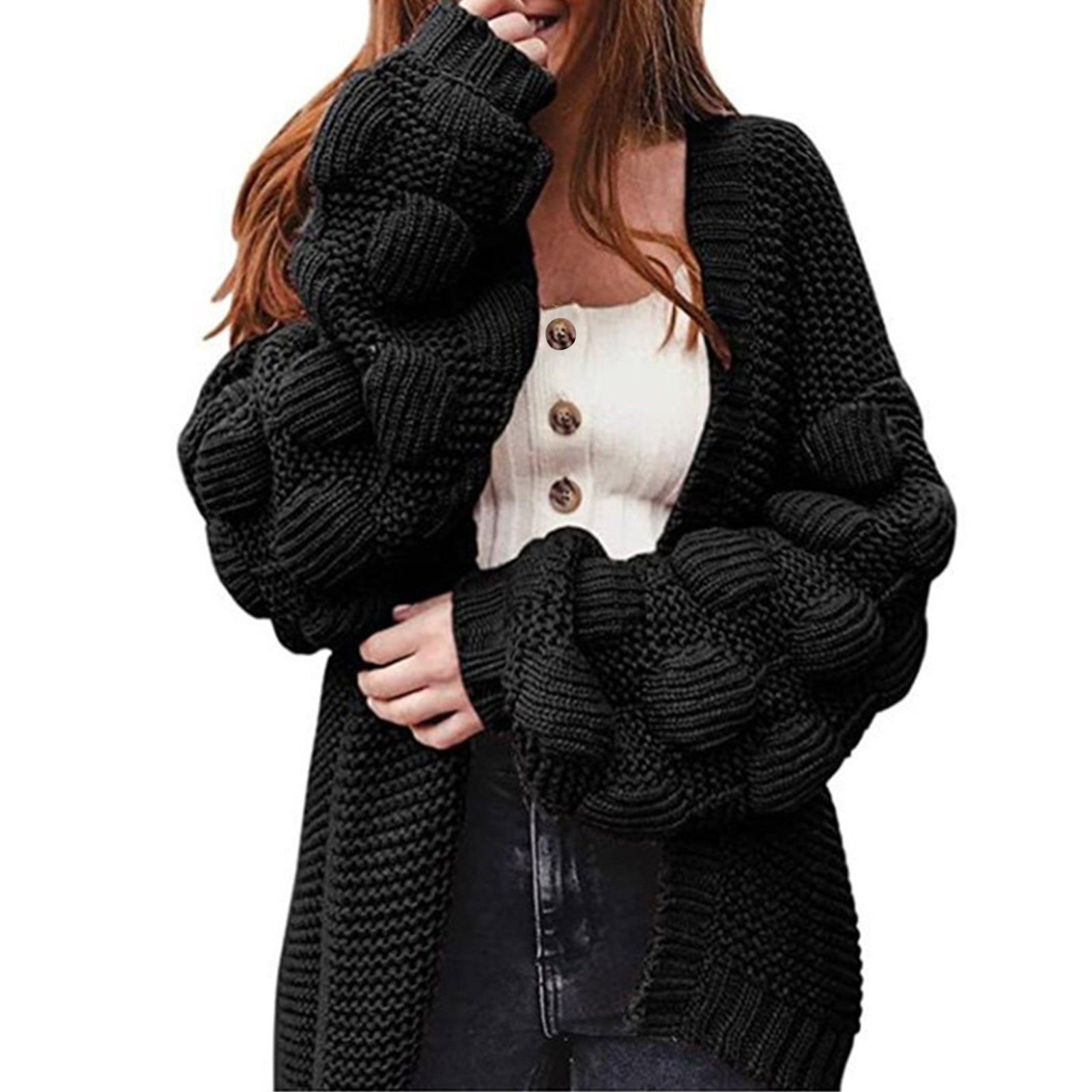 Long black chunky cardigan best sale