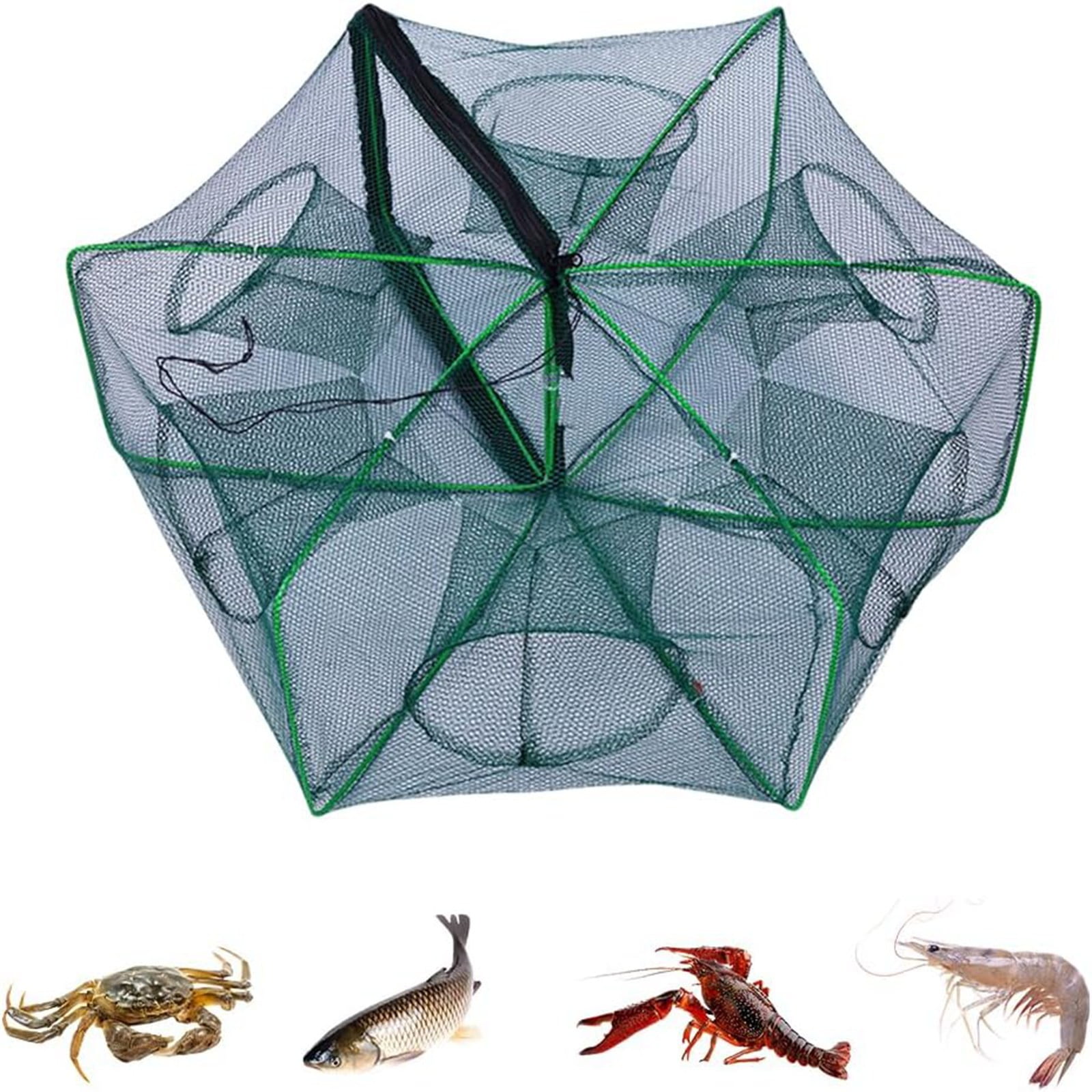 GUKKBR Foldable Trap Fishing Net,Portable Nylon Fishing Mesh Trap, for Catching Smelt Crab Lobster Fish and Crawfish