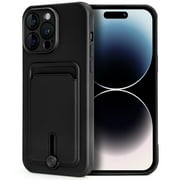 GULAIKE Silicone Phone Case for iPhone 14 Pro Max Wallet Case with Card Holder-Black
