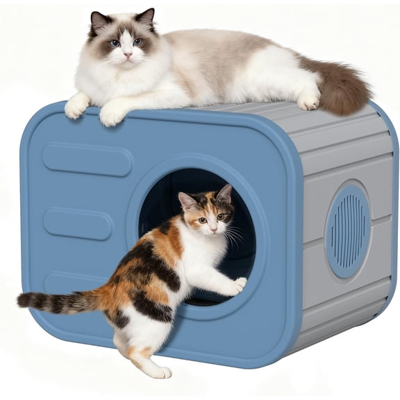 GULAIMOAO Feral Outdoor Cat House Weatherproof, Insualted Cat Houses for Outdoor Indoor Cats with Camera-Shaped Design, Sturdy Resin Outside Shelter for Cats