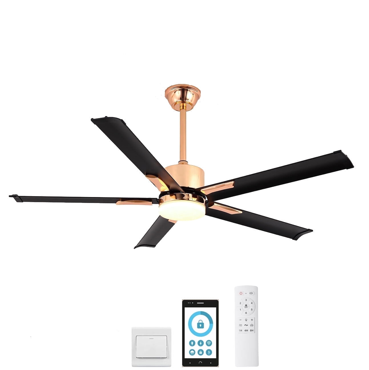 GULICA 52 Inch Ceiling Fan with Light, with 5 Aluminum Blades, Remote and APP Contorl, Dimmable  Light, Quiet Reversible Copper DC Motor for Bedroom, Living Room, Apartment, Champagne Gold and Black