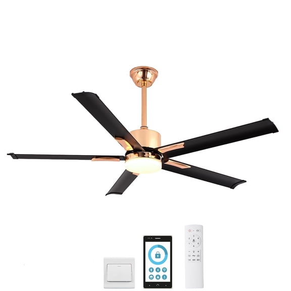 GULICA 52 Inch Ceiling Fan with Light, with 5 Aluminum Blades, Remote and APP Contorl, Dimmable Light, Quiet Reversible Copper DC Motor for Bedroom, Living Room, Apartment, Champagne Gold and Black