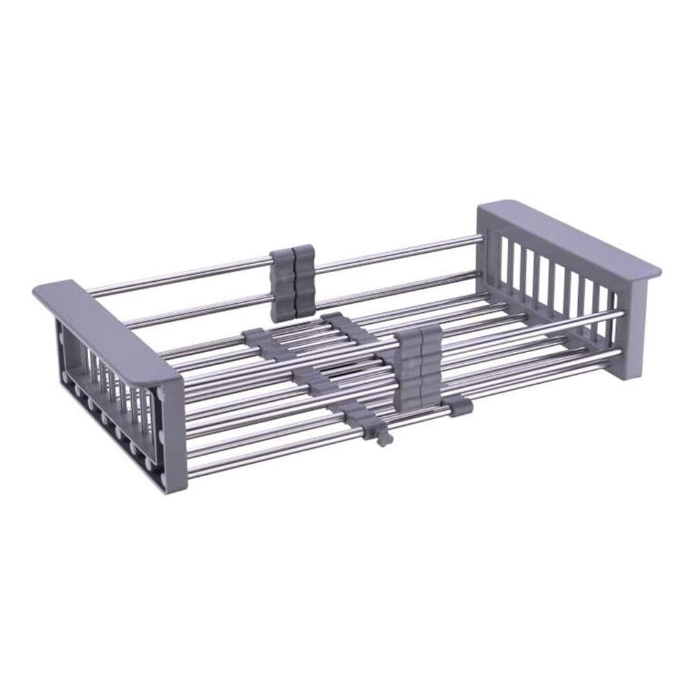 GULICA Dish Drying Rack, Adjustable Stainless Steel Drainer Basket Drain Tray for Dish Vegetable Fruit, 18.2" x 8.9", On Counter Dish Rack or in Sink Over Sink Kitchen Basket Grey