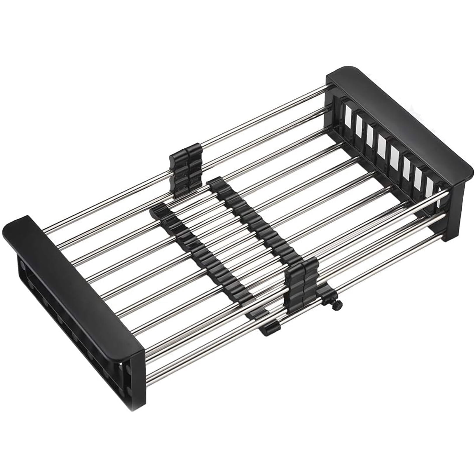 GULICA Dish Drying Rack Black, Adjustable Stainless Steel Drainer Basket Drain Tray for Dish Vegetable Fruit, 18.2" x 8.9", On or in Sink Kitchen Basket Dish Drying Rack