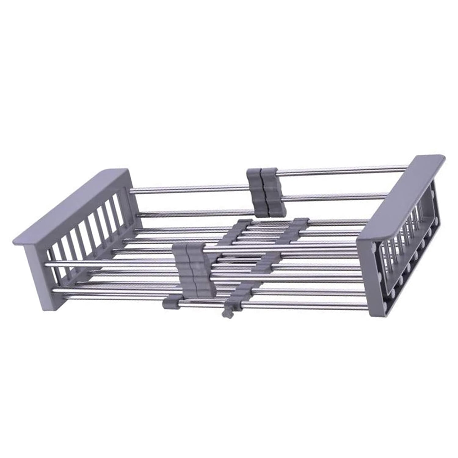GULICA Dish Drying Rack Grey, Adjustable Stainless Steel Drainer Basket Drain Tray for Dish Vegetable Fruit, On Counter Dish Rack or in Sink Over Sink Kitchen Basket Dish Drying Rack, Large