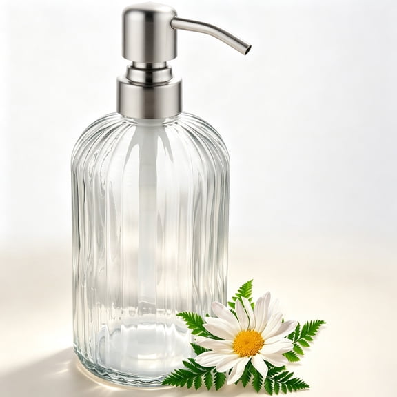 GULICA Glass Soap Dispensers with Brushed Nickel Pump Head, Hand Soap Dispenser for Kitchen and Bathroom, Heavy Glass Soap Dispenser 15oz, High Purity Glass - 1 Pack