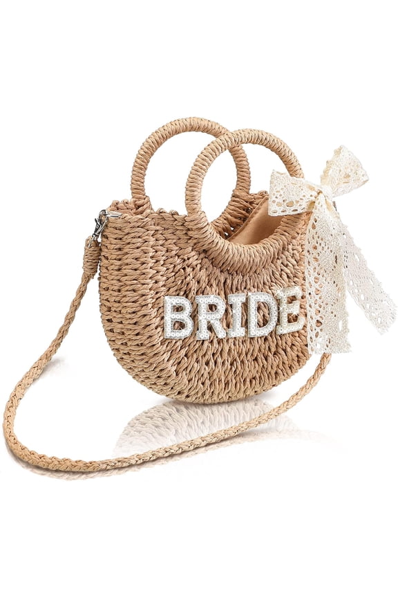 Bride Gift Bride Straw Purse Mrs Handwoven Bag Rhinestone Letter Bag Bachelorette Honeymoon Wedding Bridal Shower