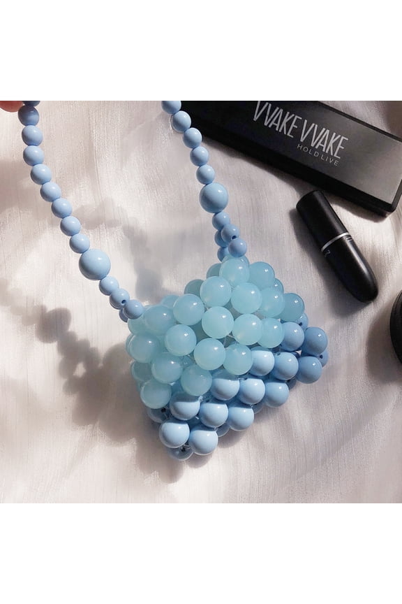 Gradient Blue Carrying Beaded Bag Fashionable Simple Handwoven Women's Bags Cute Mini Summer Ladies Handbag 2023 New Purse