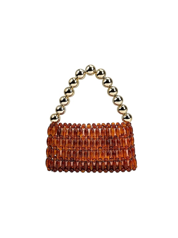 Temperament Amber Brown Light Luxury Handmade Beaded Handbag with hollowed out Retro Tortoise Color Premium Banquet Bag