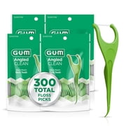 GUM Angled Floss Picks, for Tight Teeth, Extra Strong Shred-Resistant Dental Floss, 75 Count Pack of 4 300 Total