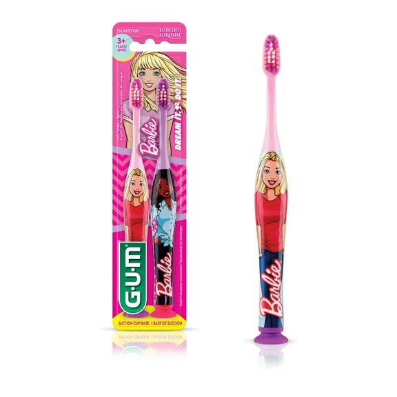 GUM Barbie Ultra Soft Training Toothbrush - Pack of 2 Brushes - For Ages 3+
