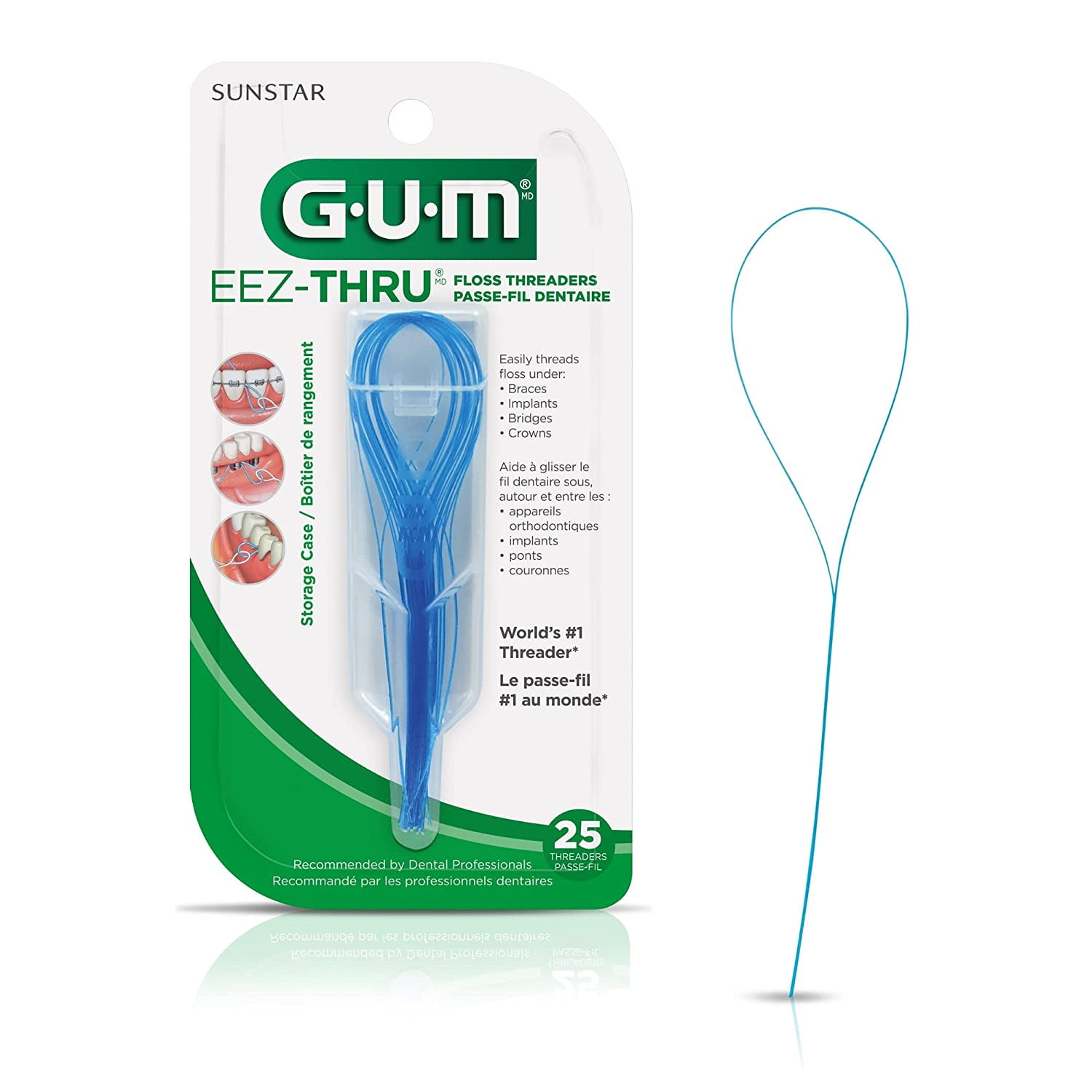 GUM EEZ-Thru Floss Threaders, 25 Count, Blue 1 Pack