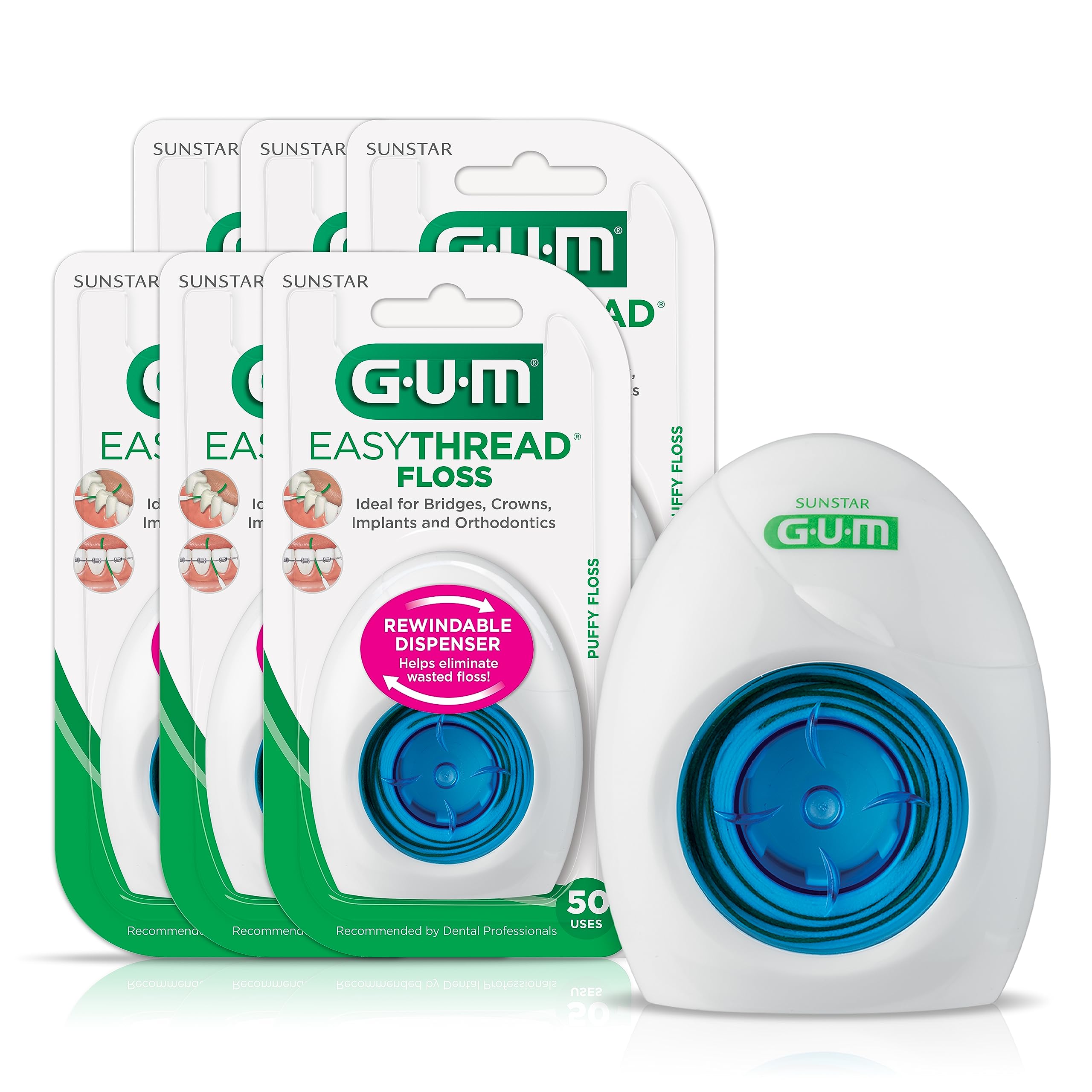 GUM EasyThread Threader Floss RE32 Expanding Dental Floss for Braces Bridges and Implants Built