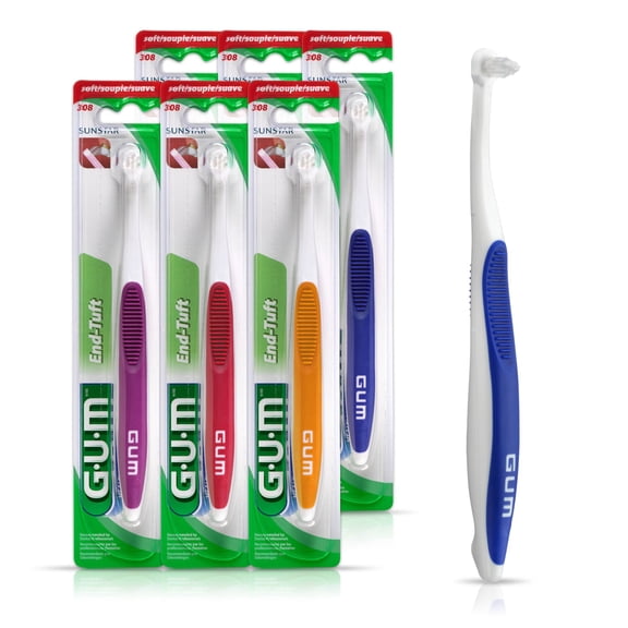 GUM End Tuft Toothbrush - Extra Small Head, Implant Maintenance, 1 Count(Pack of 6)