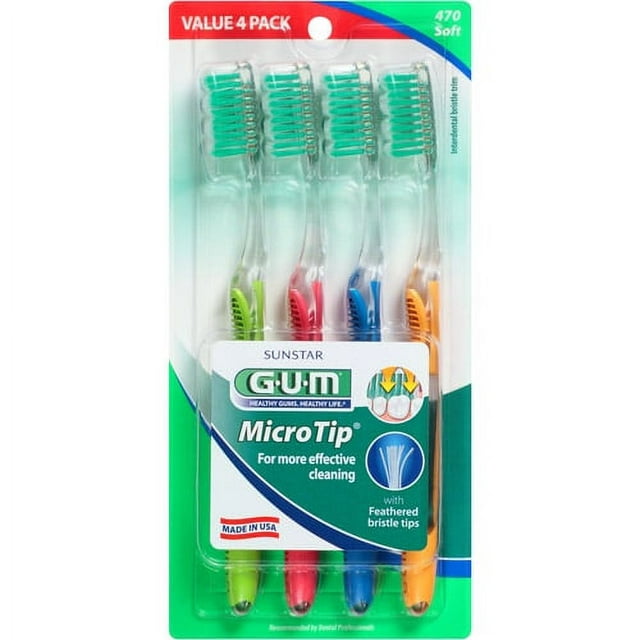 GUM Micro Tip Soft Toothbrush, 4 count