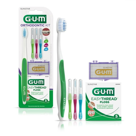 GUM  Orthodontic Kit – Toothbrush, 3 Proxabrush Sizes, EasyThread Floss, and Mint Ortho Wax