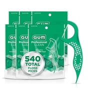GUM Professional Clean Floss Picks - Extra Strong Shred-Resistant, Easy Grip Handle, 90 Count Pack of 6 540 Total