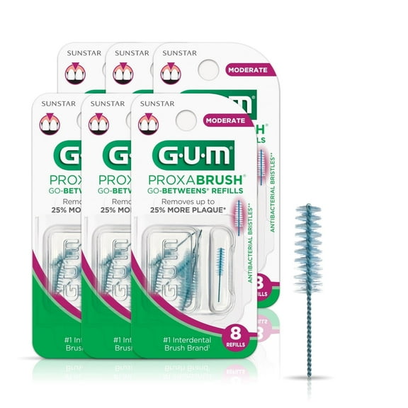 GUM Proxabrush Go-Betweens Refills - Moderate - Compatible with GUM Permanent Handle, 8 Count(6Pk)