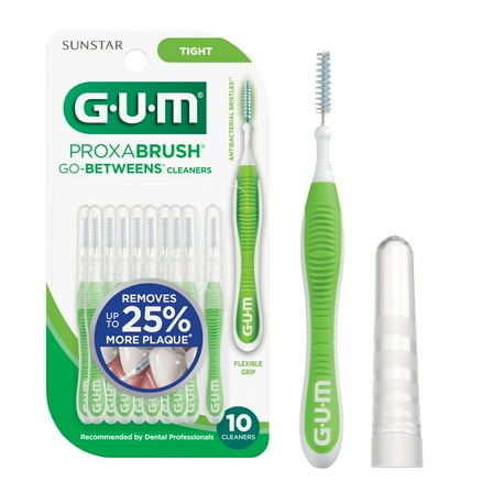 GUM Proxabrush Go-Betweens - Tight, Interdental Brushes, Soft Bristled Dental Picks, 10 Count