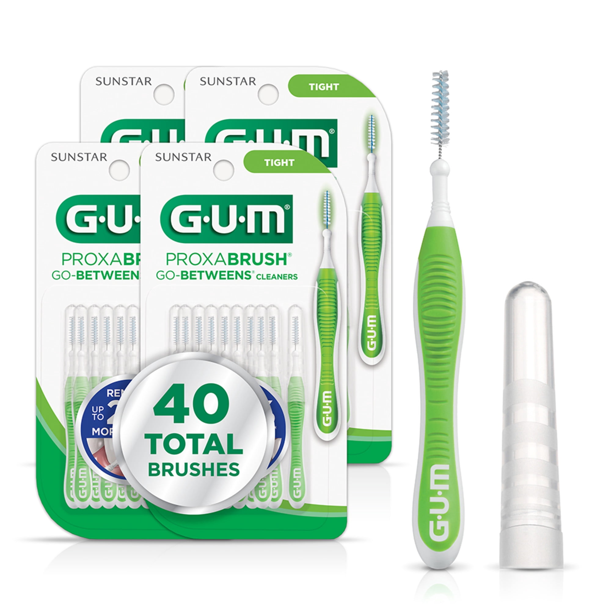 GUM Proxabrush Go-Betweens - Tight, Interdental Brushes, Soft Bristled Dental Picks, 10 Count (Pack of 4) 40 Total