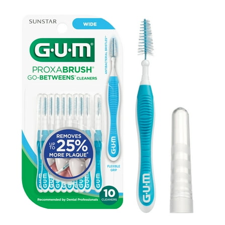 GUM Proxabrush Go-Betweens - Wide, Interdental Brushes, Soft Bristled Dental Picks,  10  Count