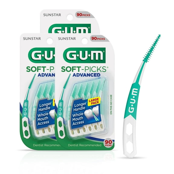GUM Soft- AF08 Advanced, Easy to Use Dental for Teeth Cleaning and Gum Health, Disposable Interdental Brushes with Convenient Carry Case, Dentist Recommended Dental Floss Picks, 90ct (3pk)