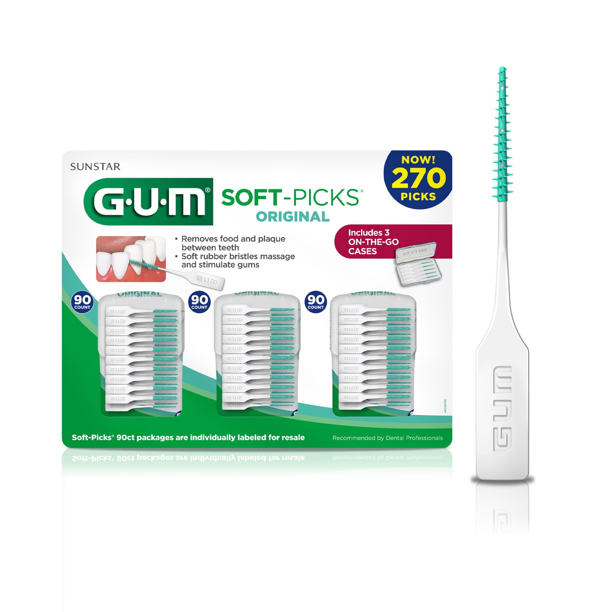 GUM Soft-Picks Original, Easy STF9&nbsp;to Use Dental Picks for Teeth Cleaning and Gum Health, Disposable Interdental Brushes with Convenient Carry Case, Dentist Recommended Dental Picks, 270 Count