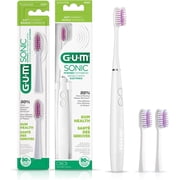 GUM Sonic Powered Toothbrush Bundle, White, 1 handle( 1 Count) + 2 Refills(2 Count. 1pk)
