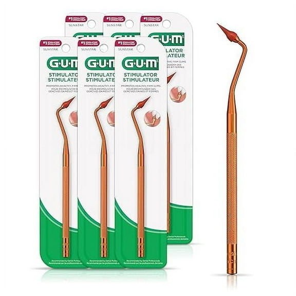 GUM Stimulator Permanent Handle - 1 Rubber Tip Included - Long Handled Massager for gums - Remove Plaque & Promote Gum Health, 1ct (6pk)