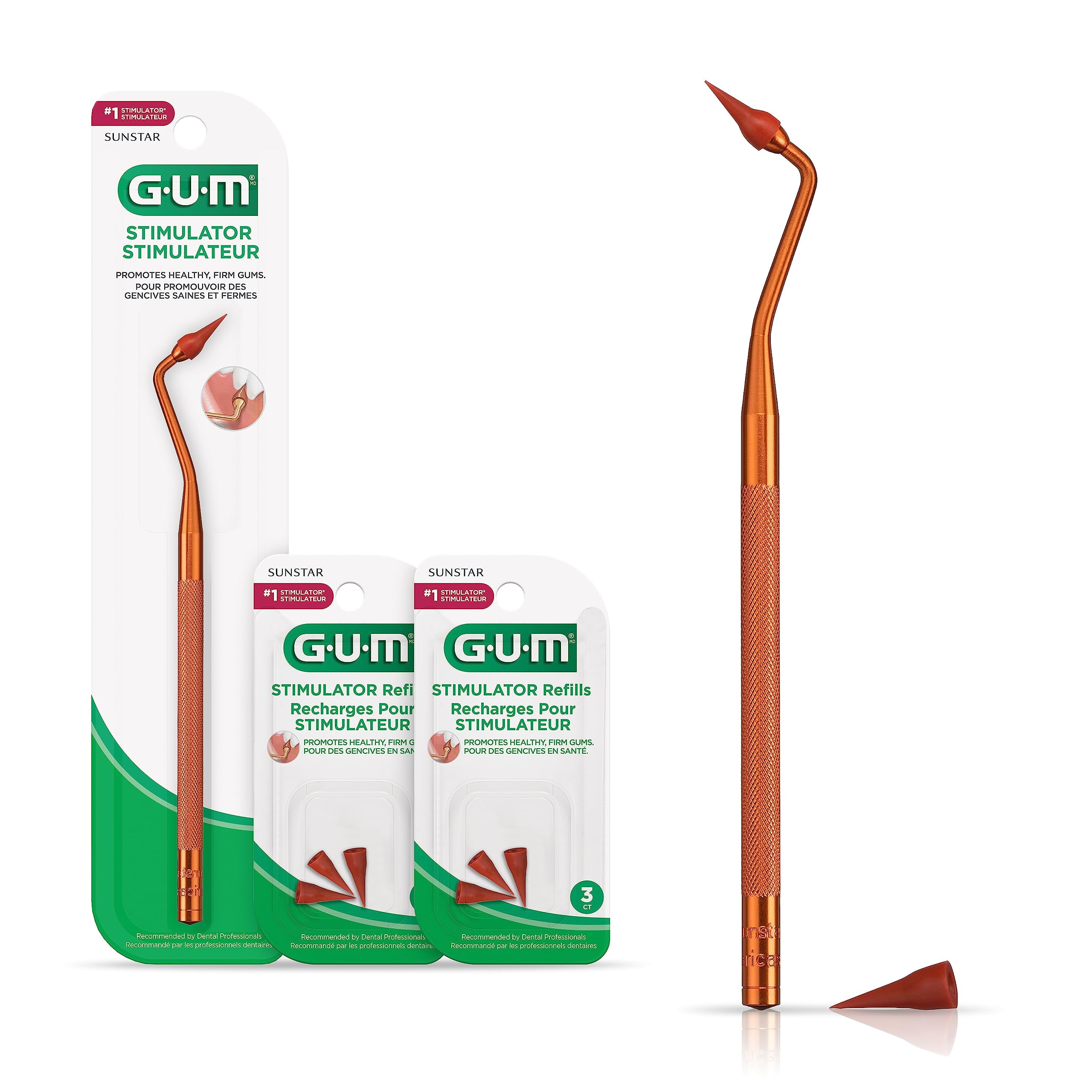 GUM Stimulator Permanent Handle Long Handled Massager (Handle + 2