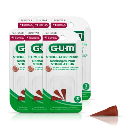 GUM Stimulator Refills - 3 Rubber Tips Included - Compatible with GUM Stimulator Handle, 3 Count (Pack of 6)