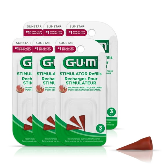 GUM Stimulator Refills - 3 Rubber Tips Included - Compatible with GUM Stimulator Handle, 3 Count,6pk