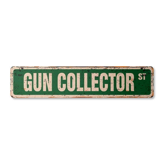 GUN COLLECTOR Vintage Plastic Street Sign lover firearms rifle handgun pistol | Indoor/Outdoor | 36" Wide
