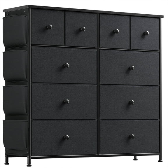 GUNAITO 10 Drawer Dresser for Bedroom Chest of Drawers with Side Pocket Fabric Storage Black